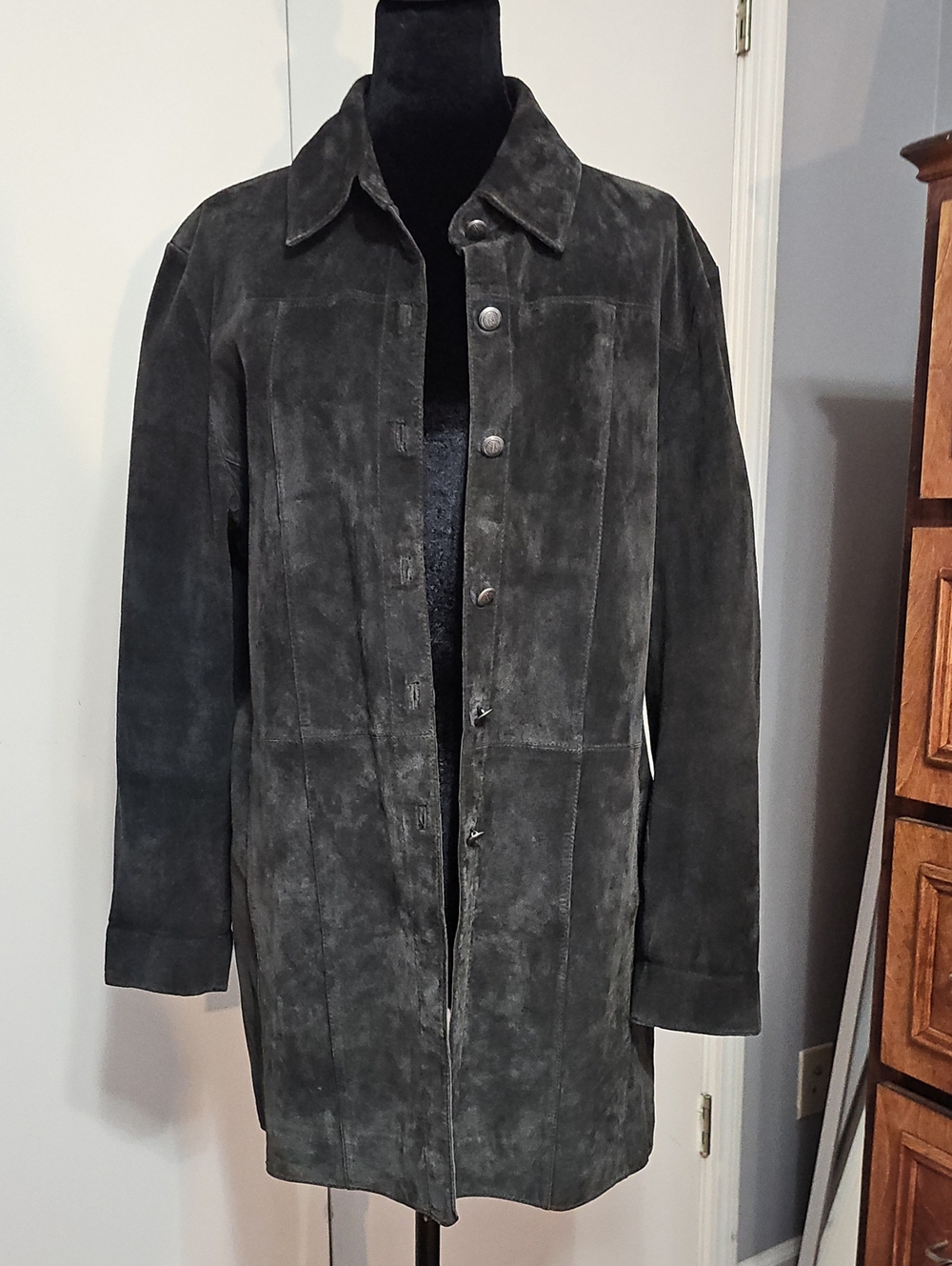 Chico's Vintage Women's Charcoal Suede Leather Jacket Car Jacket Sz 2